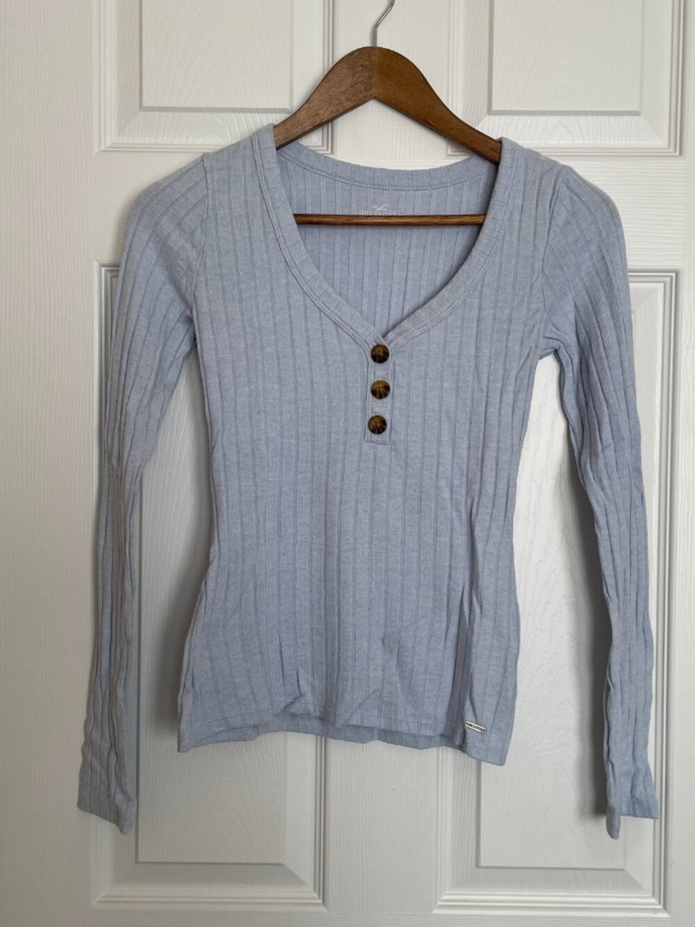 Hollister Ribbed Henley Top Blue Long Sleeve Button Front Size S